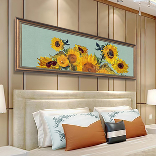 卧室床头装饰画美式向日葵，油画主卧次卧横幅，挂画欧式客厅墙面壁画