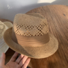 夏季手工编织镂空草帽款卷边爵士，礼帽男沙滩帽旅游帽子男女士通用