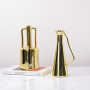 现代简约欧式轻奢金色树脂酒瓶花瓶摆件样板房售楼处软装饰品