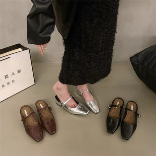 包头半拖鞋女夏外穿2024韩版法式晚风，气质单鞋粗跟凉拖配裙子