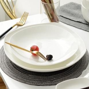 纯白色骨瓷盘子方形菜盘家用餐盘碟子陶瓷深盘白瓷盘(白瓷盘)微波炉餐具