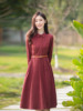 纻衣复古红色连衣裙女2024春装，文艺气质中长裙，设计感高端裙子