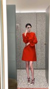手工立体玫瑰花红色真丝羊毛，连衣裙真丝内衬优雅气质高贵