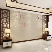 日式新中式国风花鸟壁纸客厅电视背景墙壁画壁布刺绣墙布茶室