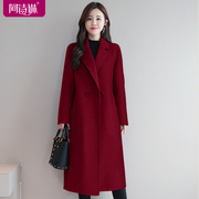 红色双面羊绒大衣羊毛呢子，中长款双面呢毛呢外套西装高端气质女装