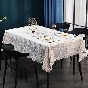 PVC烫金桌布长方形茶几垫防水防油餐桌取暖桌美甲桌布欧式高级感
