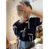 MLS 韩版小众蝴蝶结短袖T恤女春夏季设计感甜美减龄短针织衫上衣