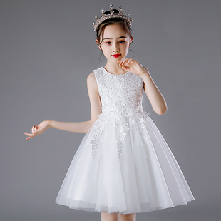 女童公主裙礼服2024白色裙子，儿童洋气女孩，夏季蓬蓬纱裙连衣裙