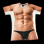 假腹肌胸搞笑肌肉男t恤3d纹身衣服猩猩，图案个性短袖t恤潮年会