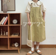 连衣裙两件套装日系韩版森女夏装2024娃娃领衬衫，+背带长裙子