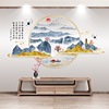 新中式中国风山水画玄关，走廊墙面装饰画，客厅书房电视背景自粘墙纸