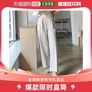 韩国直邮envylook休闲裤，洋红色宽腿亚麻裤