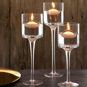 玻璃烛台欧式浪漫烛光晚餐高脚烛台婚礼生日酒店餐厅水漂浮蜡烛杯