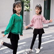 女童春装时髦套装洋气2024年儿童韩版女孩春秋卫衣裙裤两件套