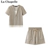 拉夏贝尔/La ChapelleV领假两件短袖T恤短裤休闲套装两件套女