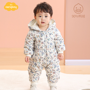 Aengbay婴儿连体衣冬装0-3月新生儿外出抱衣爬服公主女宝宝羽绒服