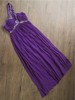 0310a紫色单肩雪纺高腰连衣裙长款钉珠晚礼服宴会，气质修身名媛1