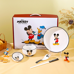 迪士尼儿童碗筷套装陶瓷饭碗高颜值餐具一人食早餐盘子家用吃饭碗