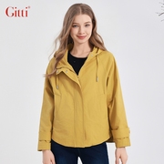 Gitti/吉蒂秋款宽松大码风衣外套女棉时尚连帽长袖夹克衫G235523