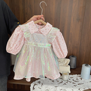 1-6岁女宝宝洋气甜美连衣裙套装3女童春装女婴儿流光碎花裙两件套