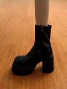 显瘦高跟短靴子黑色小个子英伦风厚底马丁靴女款秋季2023薄款