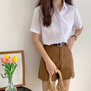 夏装短袖工作服韩版修身职业装雪纺白衬衫女学生衬衣宽松大码工装