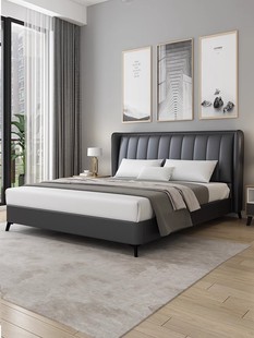 黑色真皮床简约1.8米双人床主卧婚床现代意式极简轻奢小户型软床