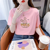 粉色网格米奇短袖t恤女2024年韩版纯棉印花圆领宽松上衣ins潮