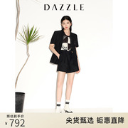 dazzle地素奥莱夏季复古通勤高级感黑色，短袖刺绣西装外套女