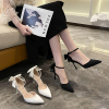 婚鞋女2024白色高跟鞋蝴蝶结法式气质尖头凉鞋设计感伴娘单鞋