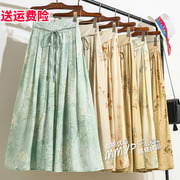 新中式国风印花棉麻半身裙，女夏季2024高腰，大摆小个子长裙半裙