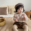 韩版秋装女童棉纱娃娃领针织开衫，上衣婴幼童纯色百搭长袖毛衣外套
