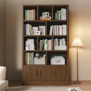 实木书架一体靠墙置物架落地胡桃木色柜子储物柜墙边简易家用书柜