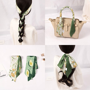 韩国绿色束发带长条丝巾女百搭绑发绑包印花装饰领巾飘带20条