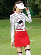 春秋季zg-6高尔夫女装球，服装女士套装长袖竖条，上衣t恤大红短裙裤