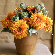 泰迪向日葵仿真花束家居客厅假花绢，花艺摆件太阳花，手捧花拍摄道具