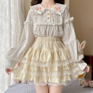 日系少女甜妹蕾丝花边蛋糕裙蓬蓬裙小个子可爱短裙半身裙子秋冬季