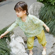 儿童汉服套装夏季轻薄棉麻中国风，童装古风两件套宝宝，唐装女童旗袍