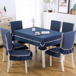 中式亚麻餐桌椅垫椅套，靠背方格桌布台布素色，布艺坐垫组合套装