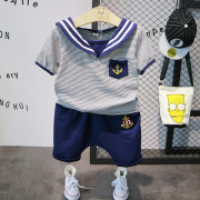 男童短袖夏装套装20222-3-4-5-6岁宝宝水手服儿童条纹两件套