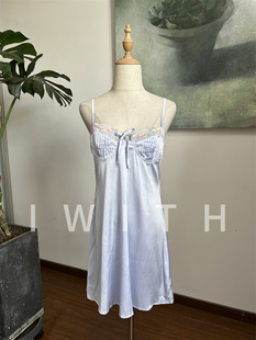 纯元欧美外贸蓝色蕾丝夏季连衣裙睡裙性感甜美吊带啊