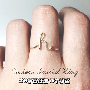 韩国个性开口戒指26字母戒指，a-z饰品女士玫瑰，金字母(金字母)戒指配饰3色