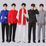 中国风明国舞台演出服装中山装，学生五四青年装男士大合唱表演礼服