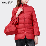 中国风刺绣花羽绒服女面包服冬季中长款棉服加厚保暖红色外套时尚