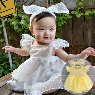 0-1岁女宝宝夏装新生婴儿公主裙刚出生小孩衣服3-6月周岁礼服白裙