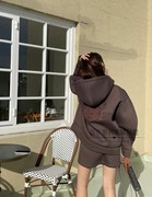 韩国卡通米奇太空棉洋气套装23秋冬拉链连帽外套+短裙两件套