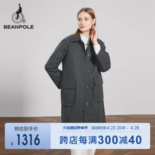 BEANPOLE滨波 秋季女士简约翻领大口袋中长款可脱卸棉服经典