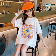 女童长款T恤夏季韩版儿童中大童时髦洋气短袖上衣女孩纯棉打底衫