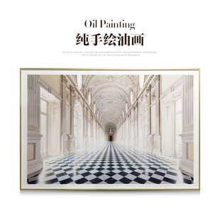 法式建筑教堂手绘油画，简欧客厅挂画现代轻奢玄关装饰画高档艺术画