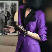 高级感紫色西装外套女英伦风宽松小个子垂感西服豹纹性感吊带长裙